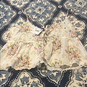 American Eagle Outfitters Floral Lace Tank Top - Cream and Pink